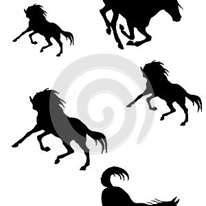 Seamless pattern, black silhouettes of horses